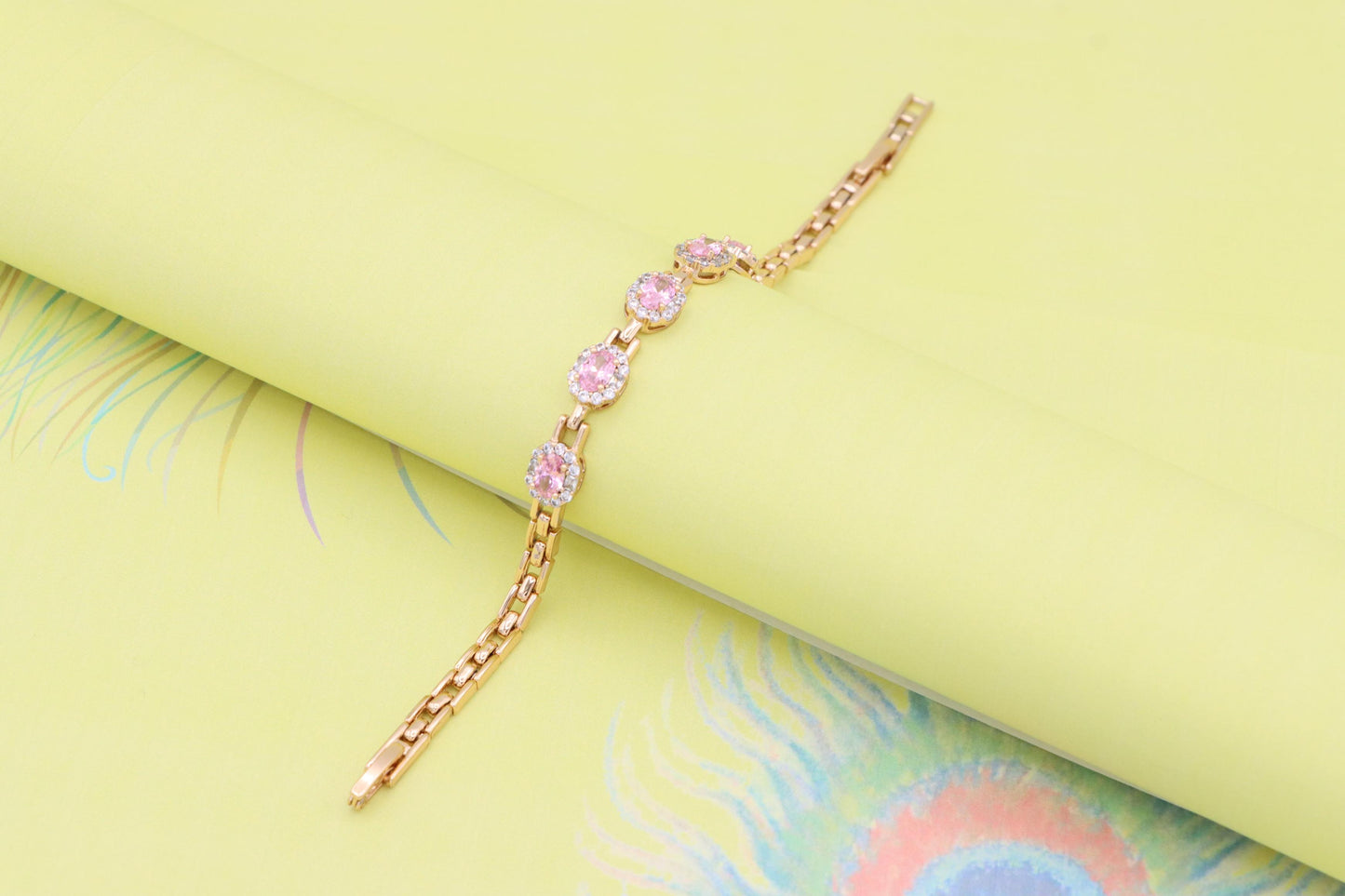 Rose Gold Bracelet with Pink Stone Accents, XPBL1006 (2101-5)