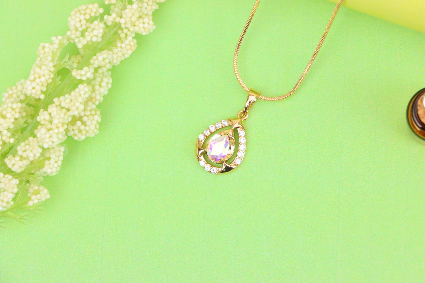 Rainbow Teardrop Pendant with Gold Plated Finish and Sparkling Detail, XPPT1803 (2153-2)