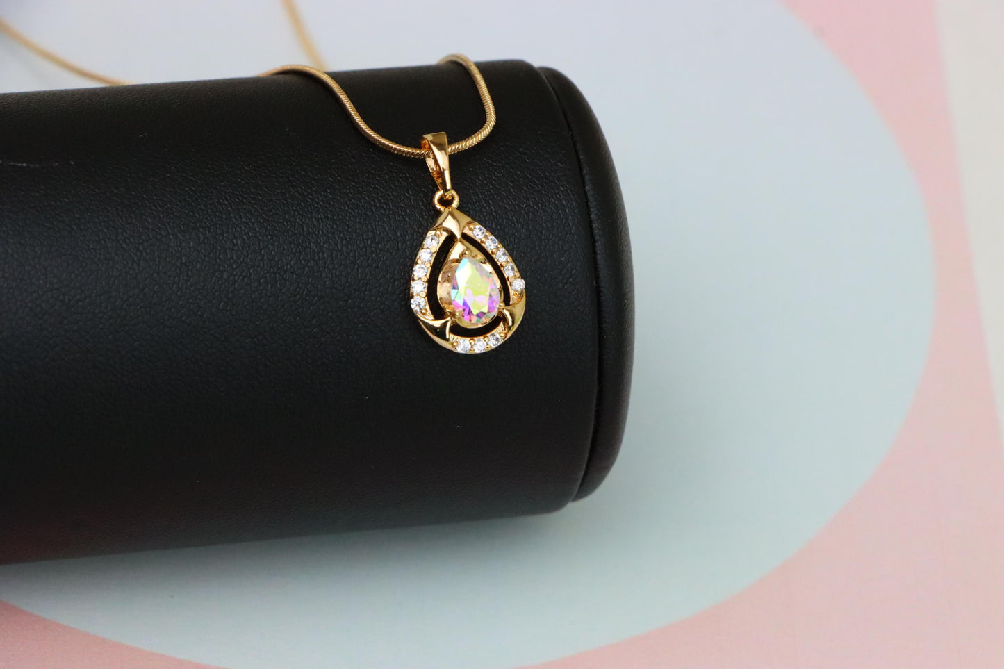 Rainbow Teardrop Pendant with Gold Plated Finish and Sparkling Detail, XPPT1803 (2153-2)