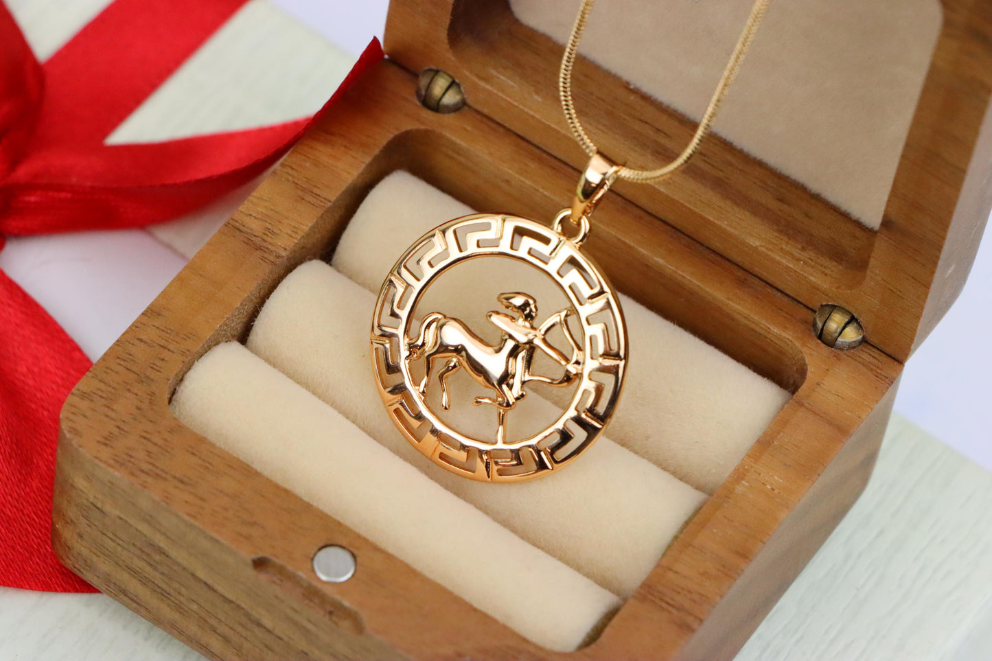 Sagittarius Zodiac Rose Gold Pendant in Gold Plated Brass, XPPT1336 (2132-7)