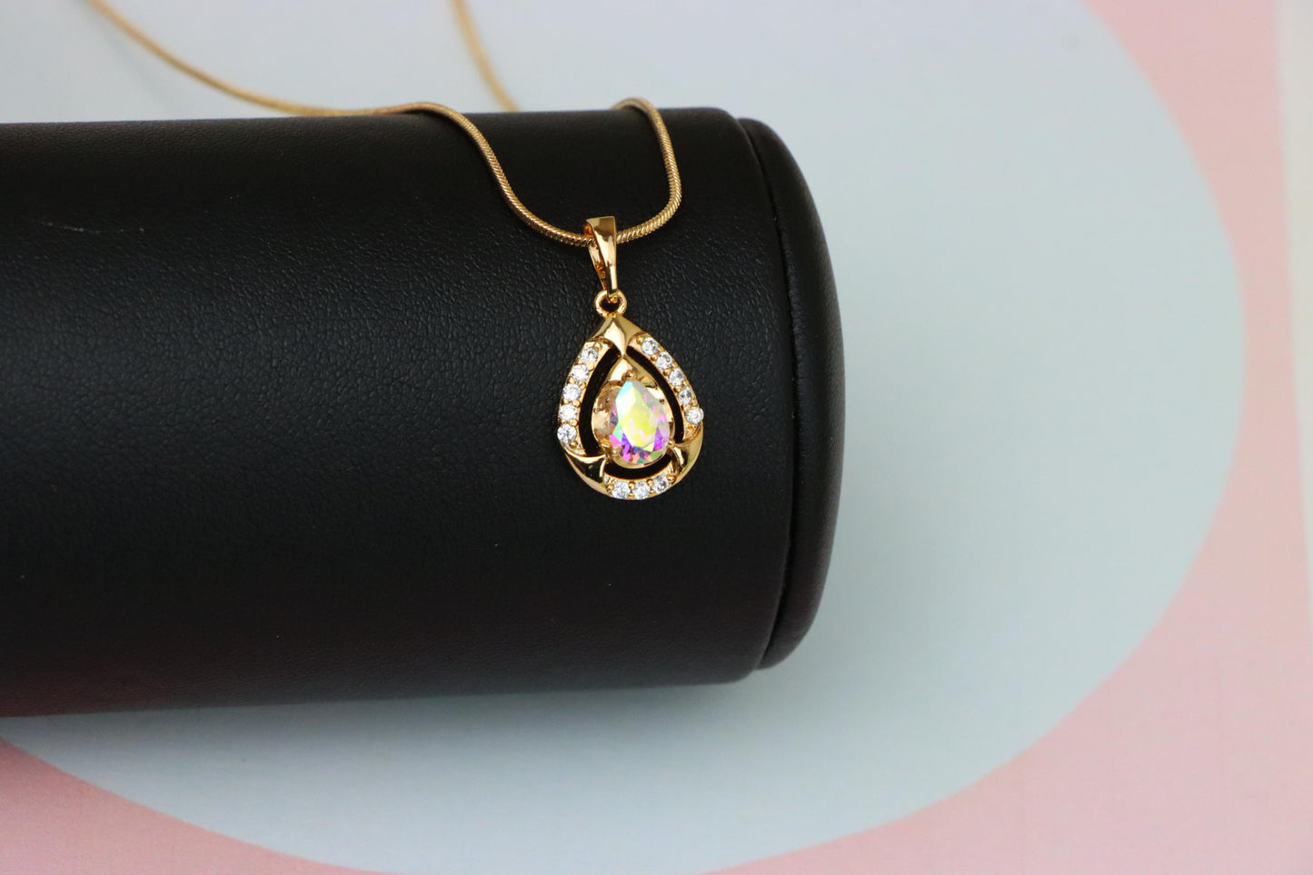 Rainbow Teardrop Pendant with Gold Plated Finish and Sparkling Detail, XPPT1803 (2153-2)