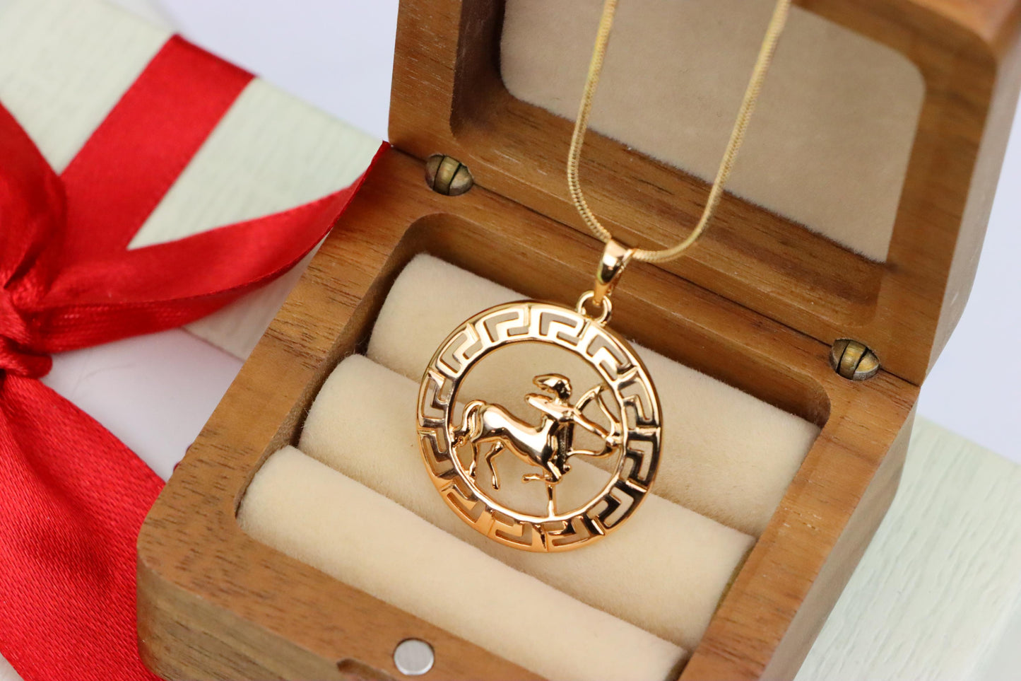 Sagittarius Zodiac Rose Gold Pendant in Gold Plated Brass, XPPT1336 (2132-7)