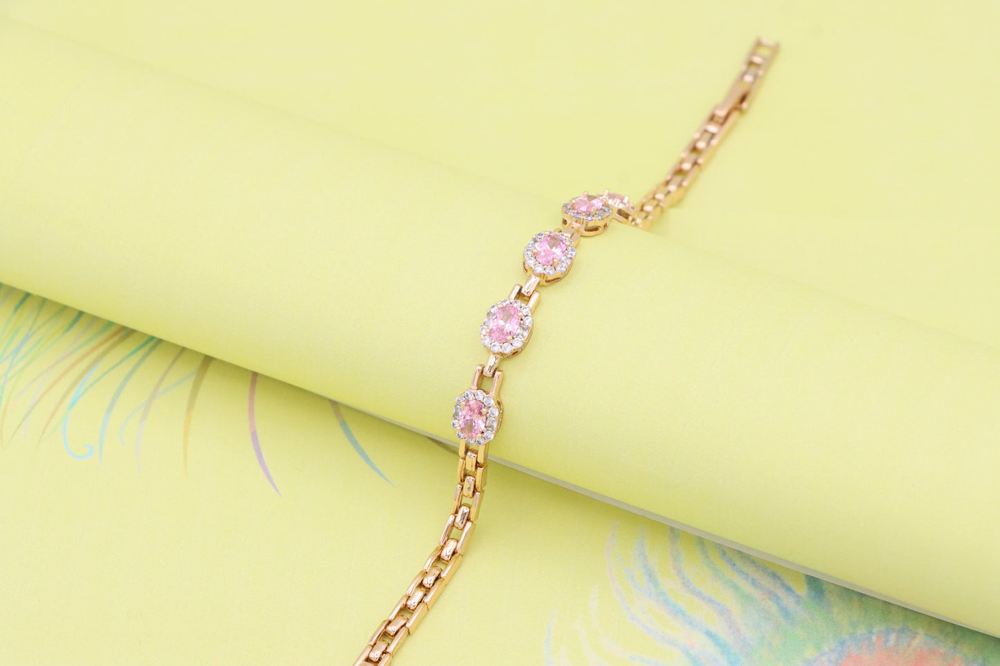 Rose Gold Bracelet with Pink Stone Accents, XPBL1006 (2101-5)