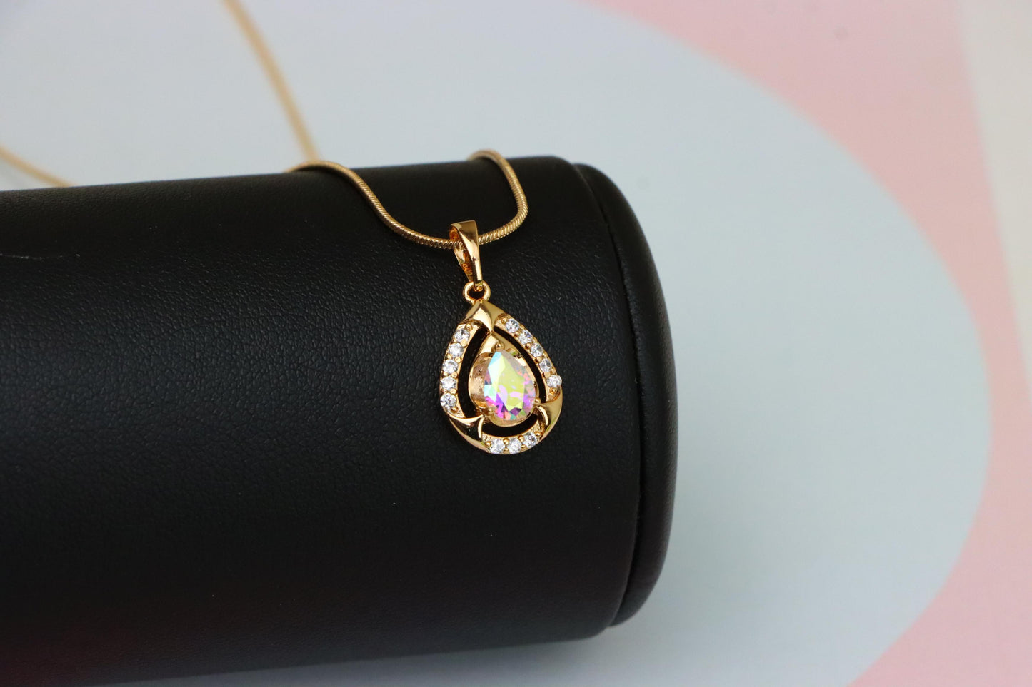 Rainbow Teardrop Pendant with Gold Plated Finish and Sparkling Detail, XPPT1803 (2153-2)