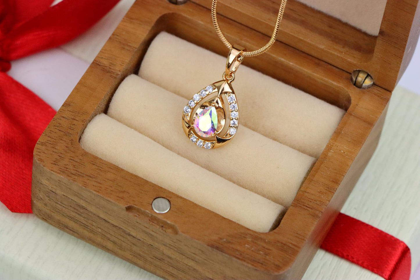 Rainbow Teardrop Pendant with Gold Plated Finish and Sparkling Detail, XPPT1803 (2153-2)