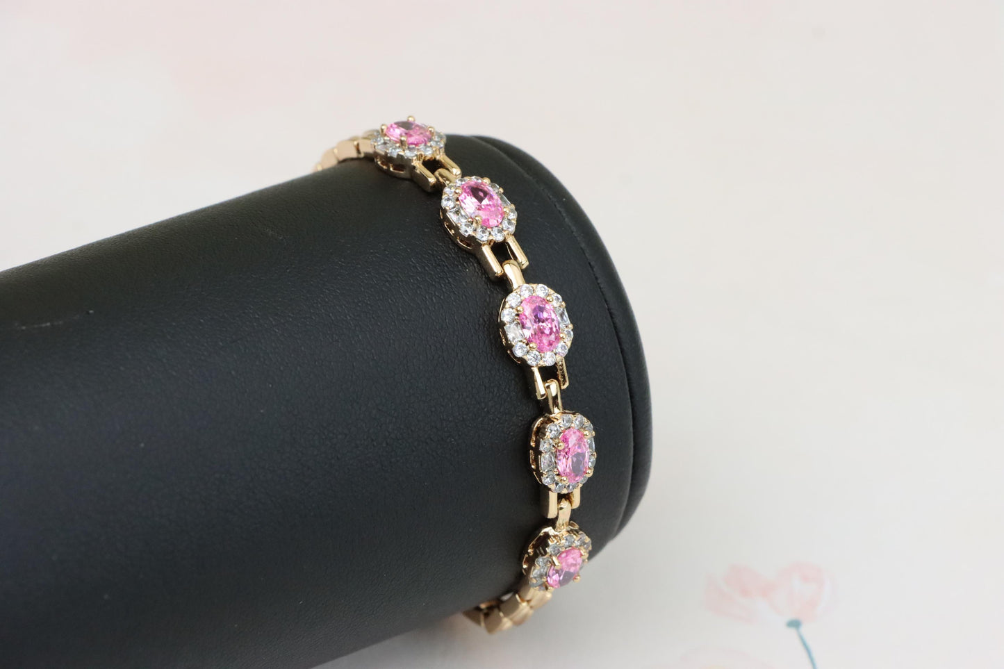 Rose Gold Bracelet with Pink Stone Accents, XPBL1006 (2101-5)