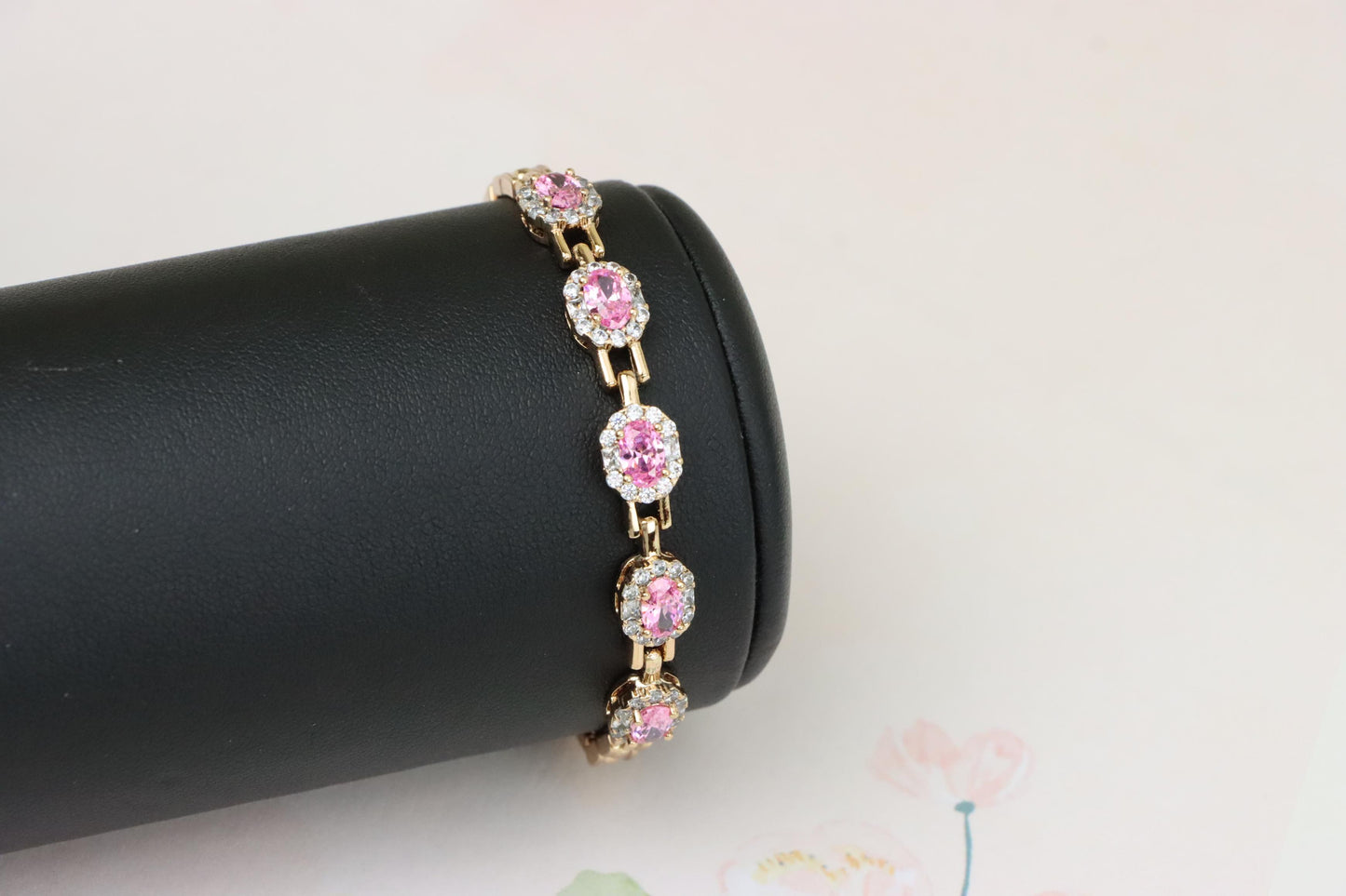 Rose Gold Bracelet with Pink Stone Accents, XPBL1006 (2101-5)