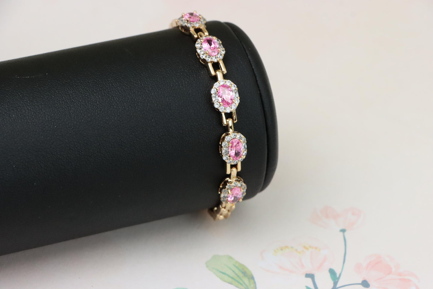 Rose Gold Bracelet with Pink Stone Accents, XPBL1006 (2101-5)