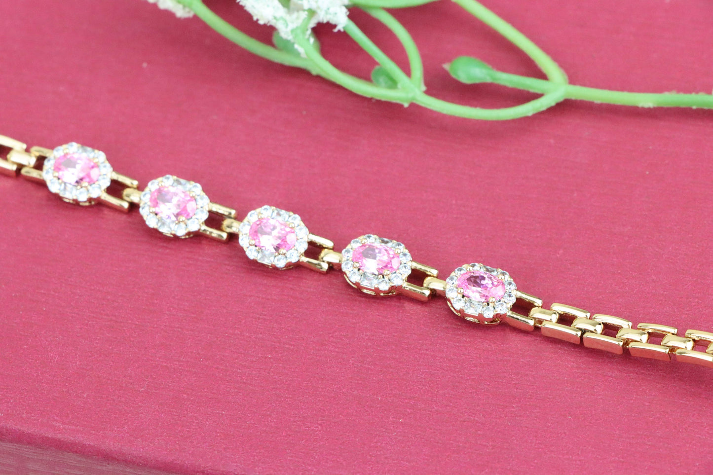 Rose Gold Bracelet with Pink Stone Accents, XPBL1006 (2101-5)