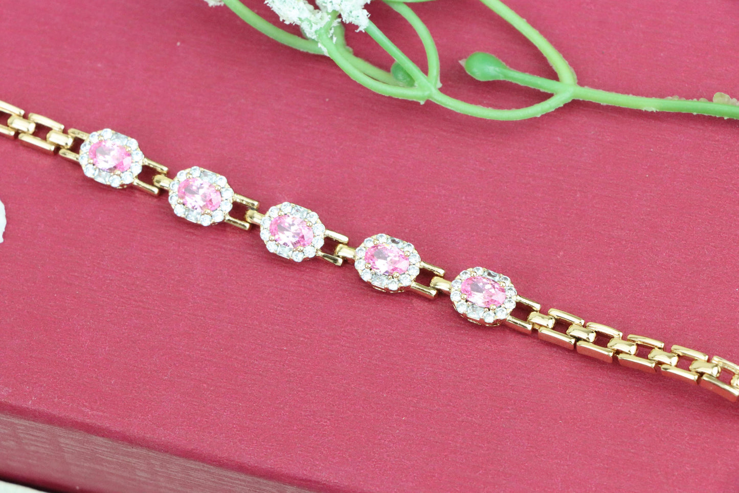 Rose Gold Bracelet with Pink Stone Accents, XPBL1006 (2101-5)