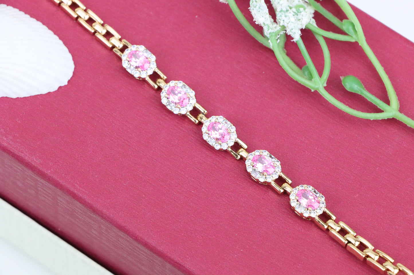 Rose Gold Bracelet with Pink Stone Accents, XPBL1006 (2101-5)
