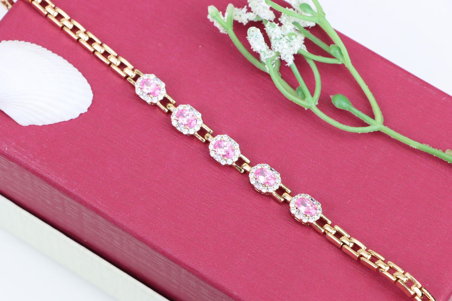 Rose Gold Bracelet with Pink Stone Accents, XPBL1006 (2101-5)