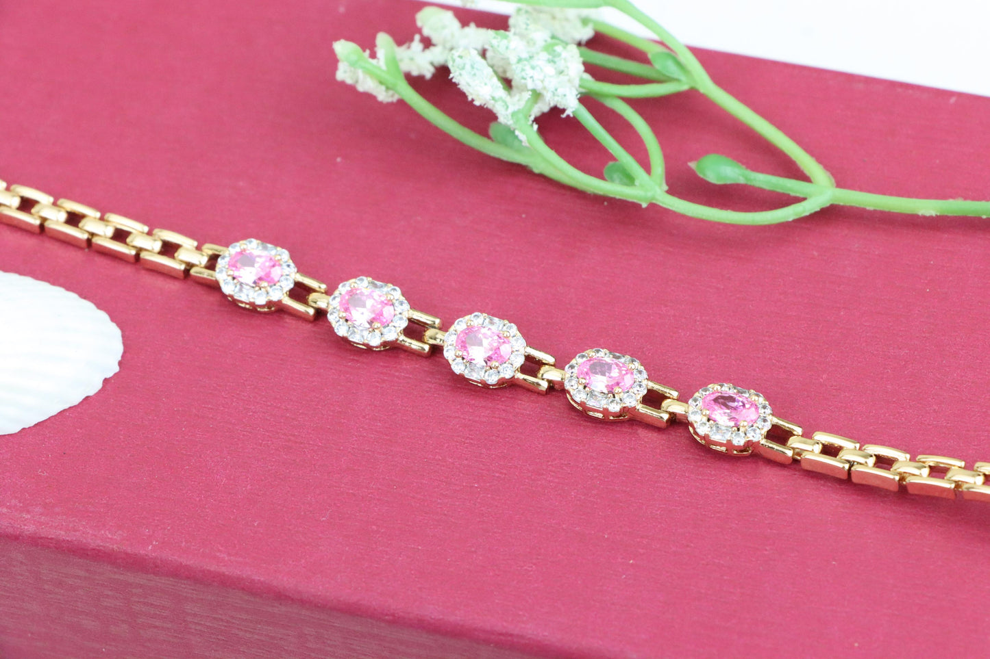 Rose Gold Bracelet with Pink Stone Accents, XPBL1006 (2101-5)