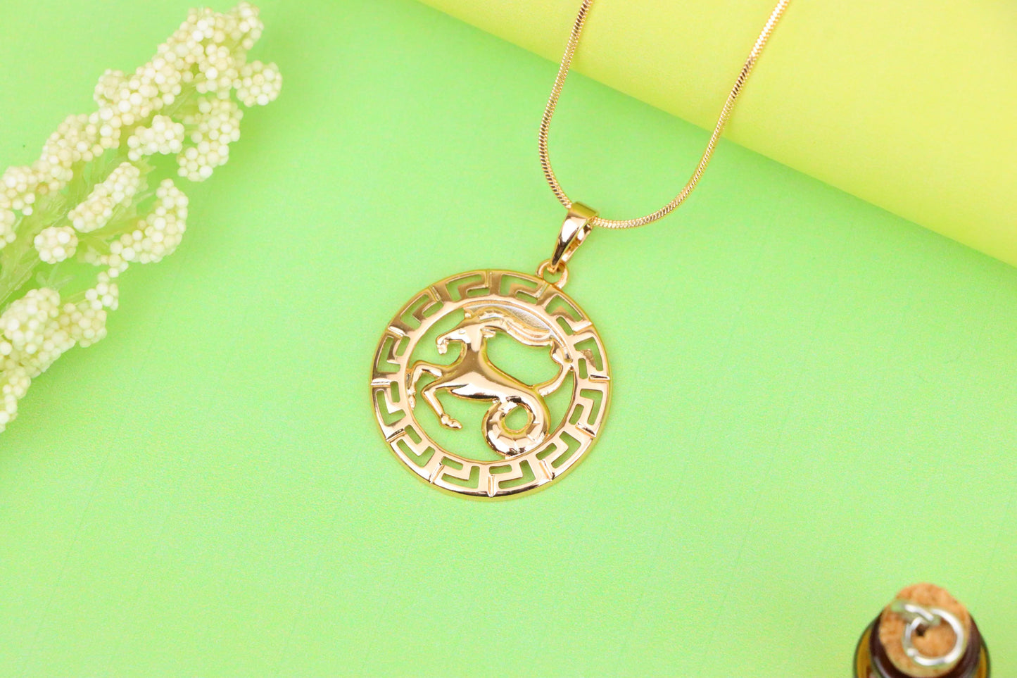 Capricorn Zodiac Rose Gold Pendant in Gold Plated Brass, XPPT1337 (2132-7)