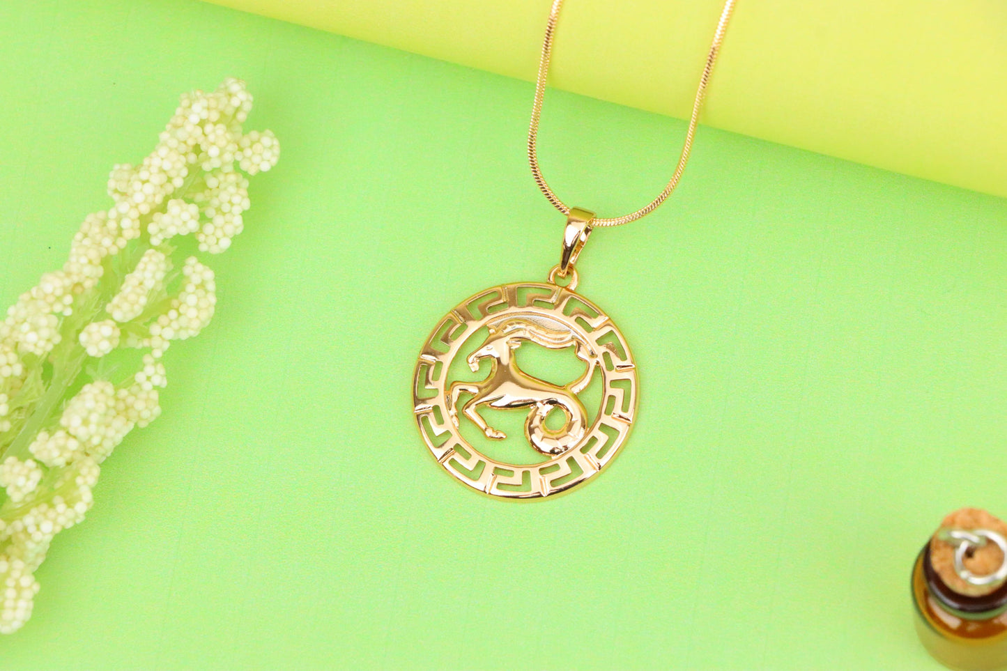 Capricorn Zodiac Rose Gold Pendant in Gold Plated Brass, XPPT1337 (2132-7)