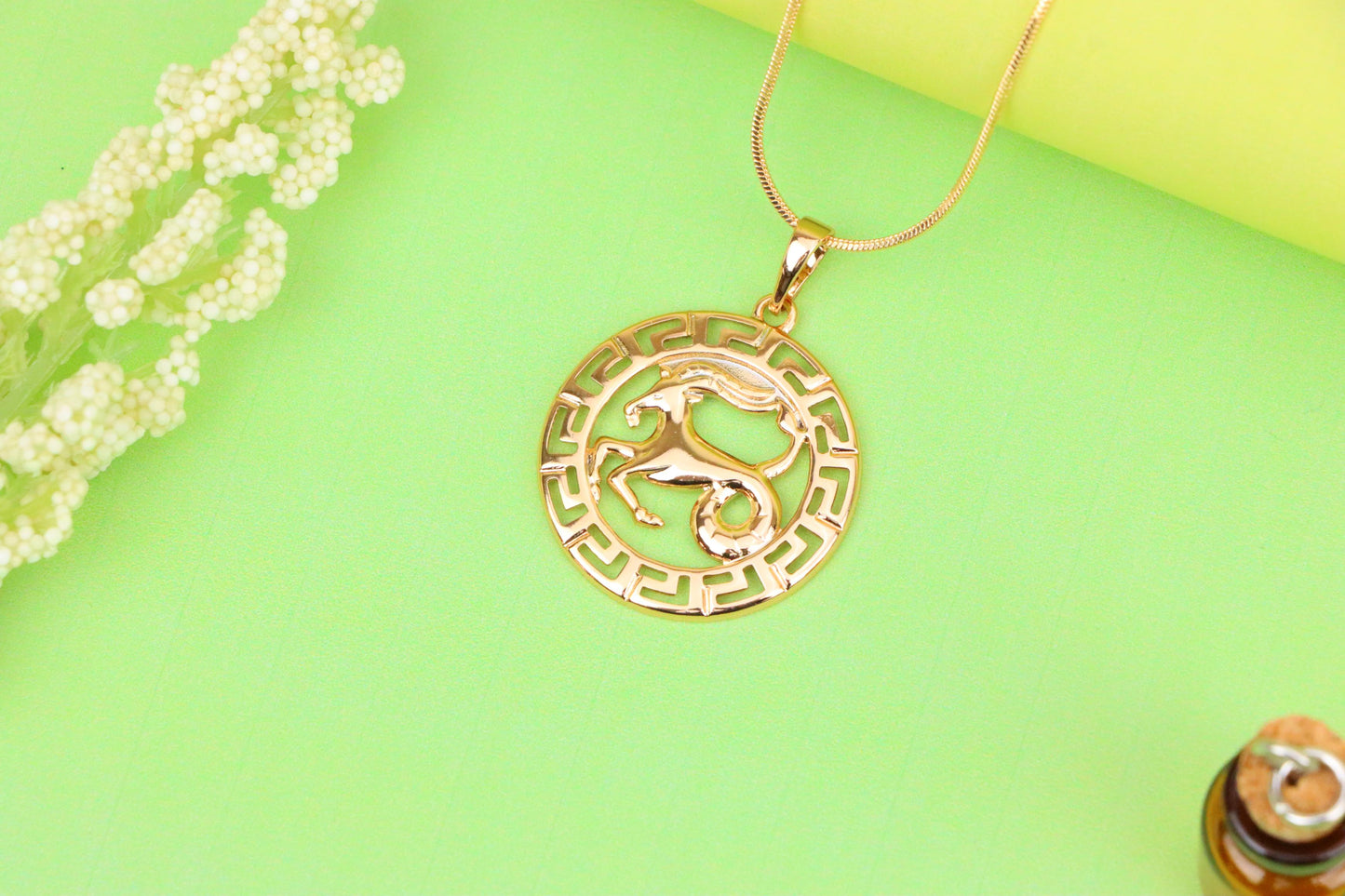 Capricorn Zodiac Rose Gold Pendant in Gold Plated Brass, XPPT1337 (2132-7)