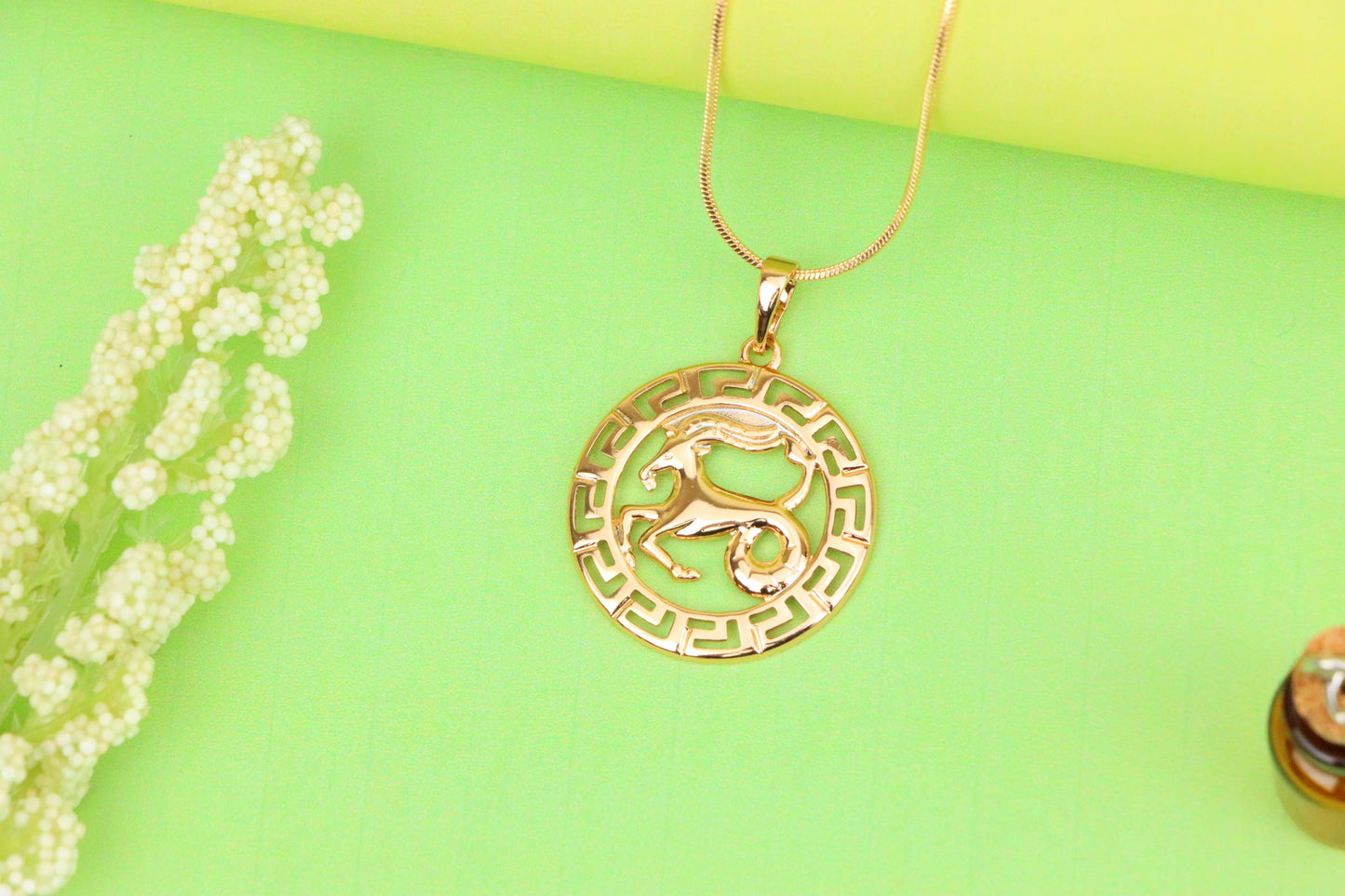 Capricorn Zodiac Rose Gold Pendant in Gold Plated Brass, XPPT1337 (2132-7)