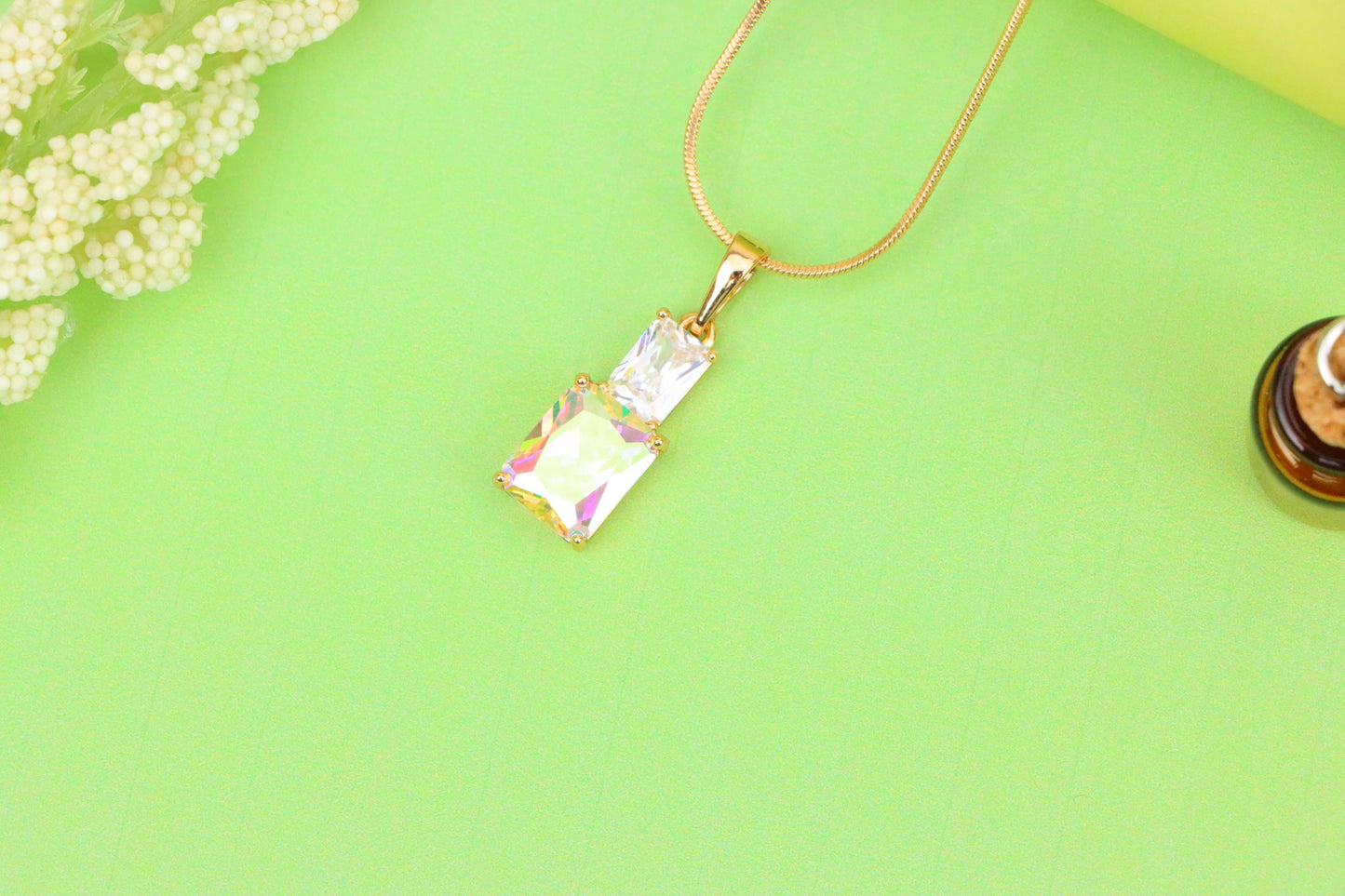 Radiant Rainbow Pendant with Gold-Plated Brass – Elegant Sparkle, XPPT1804 (2153-3)