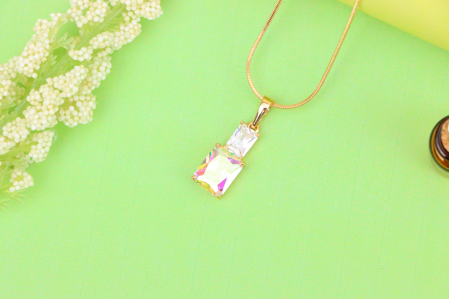 Radiant Rainbow Pendant with Gold-Plated Brass – Elegant Sparkle, XPPT1804 (2153-3)