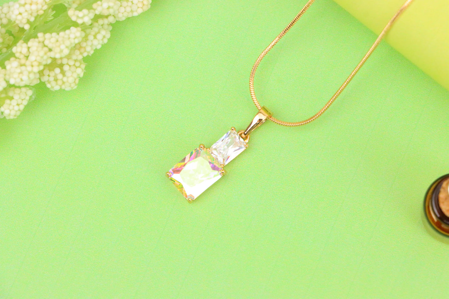 Radiant Rainbow Pendant with Gold-Plated Brass – Elegant Sparkle, XPPT1804 (2153-3)