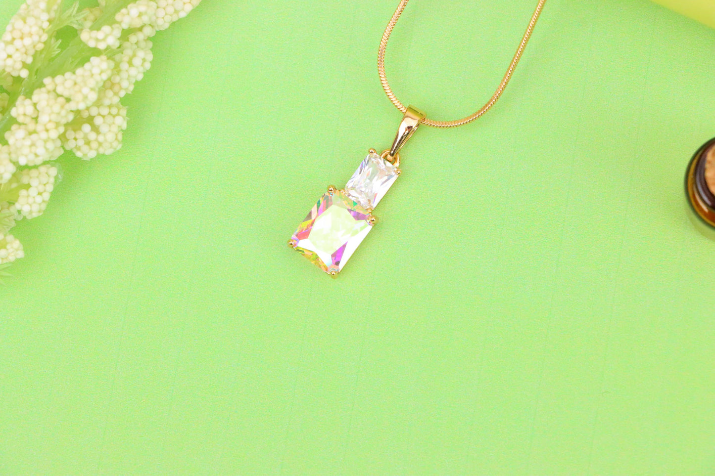 Radiant Rainbow Pendant with Gold-Plated Brass – Elegant Sparkle, XPPT1804 (2153-3)