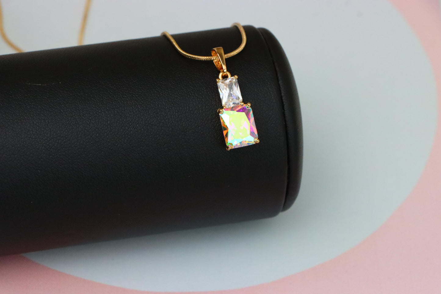Radiant Rainbow Pendant with Gold-Plated Brass – Elegant Sparkle, XPPT1804 (2153-3)
