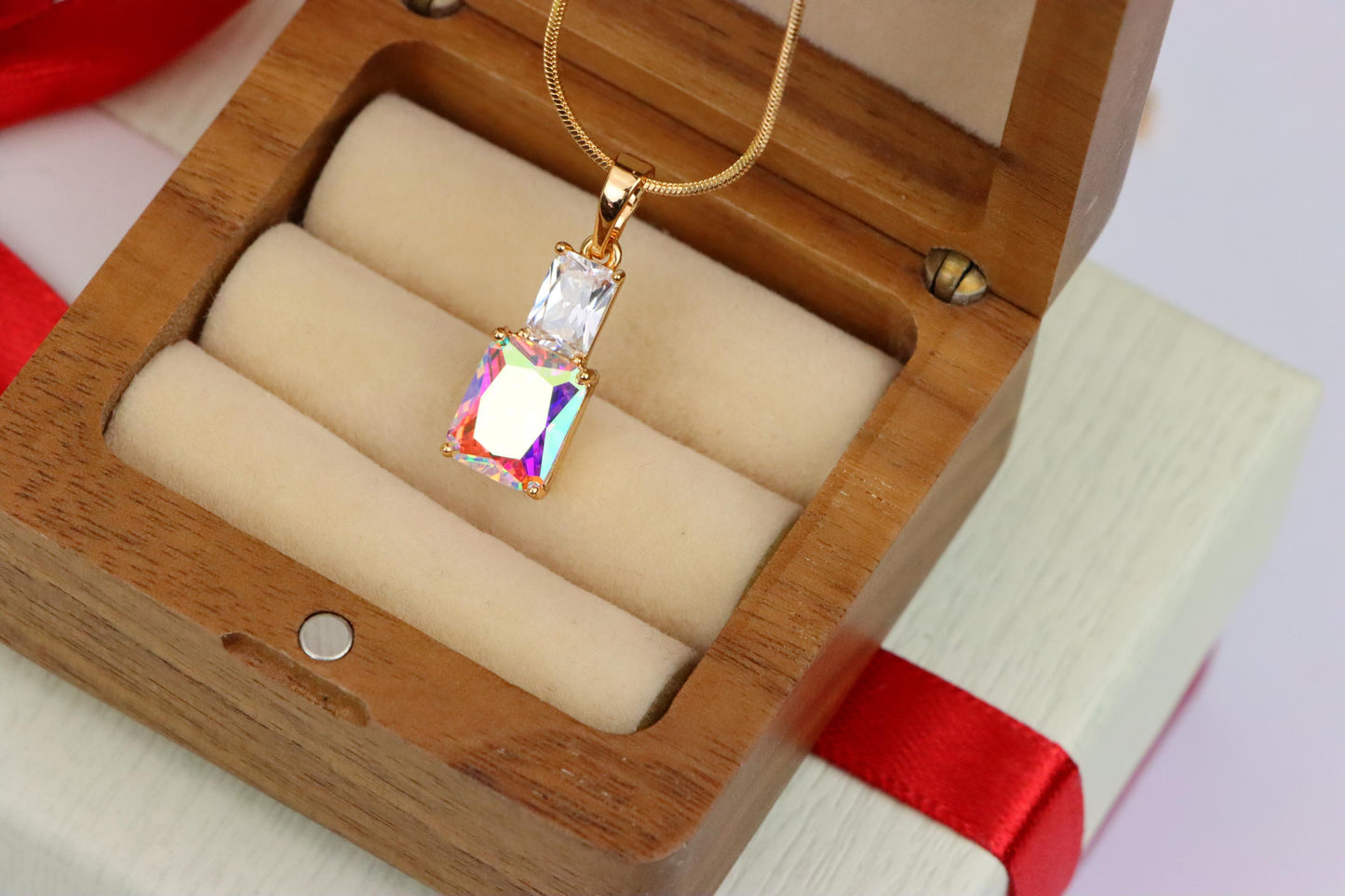 Radiant Rainbow Pendant with Gold-Plated Brass – Elegant Sparkle, XPPT1804 (2153-3)