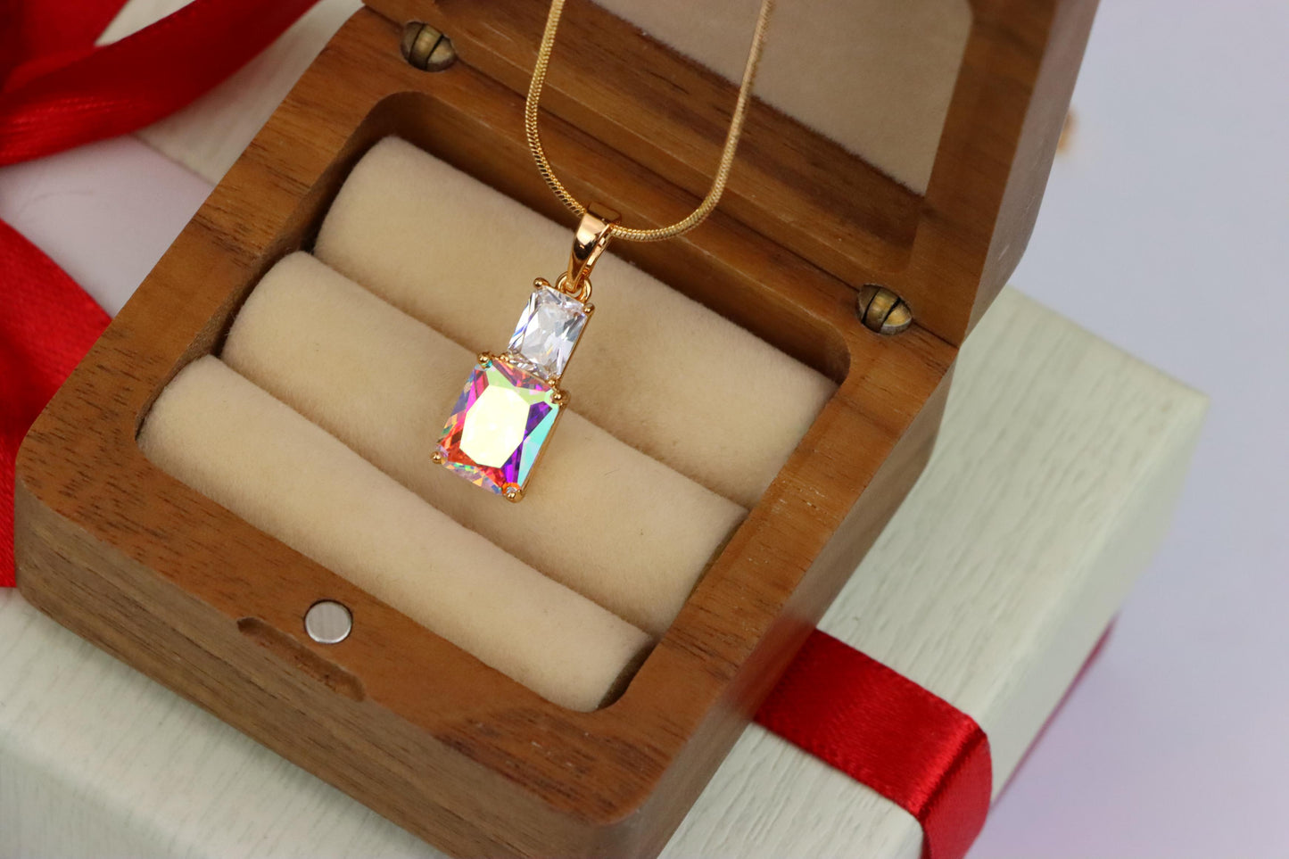 Radiant Rainbow Pendant with Gold-Plated Brass – Elegant Sparkle, XPPT1804 (2153-3)