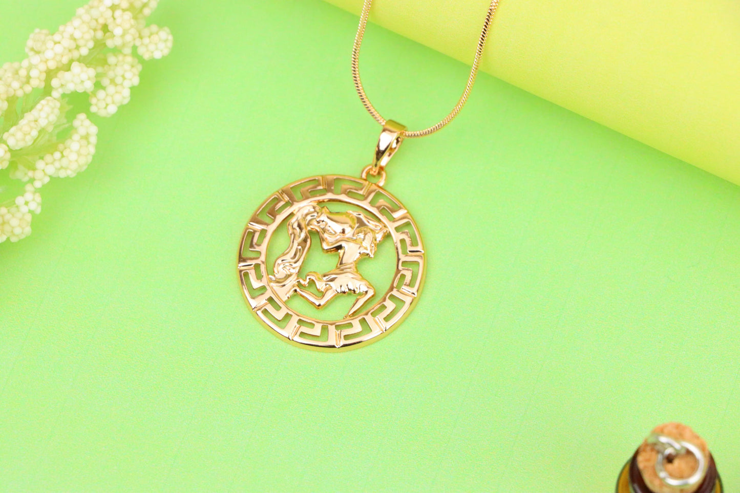 Aquarius Zodiac Rose Gold Pendant in Gold Plated Brass, XPPT1338 (2132-7)