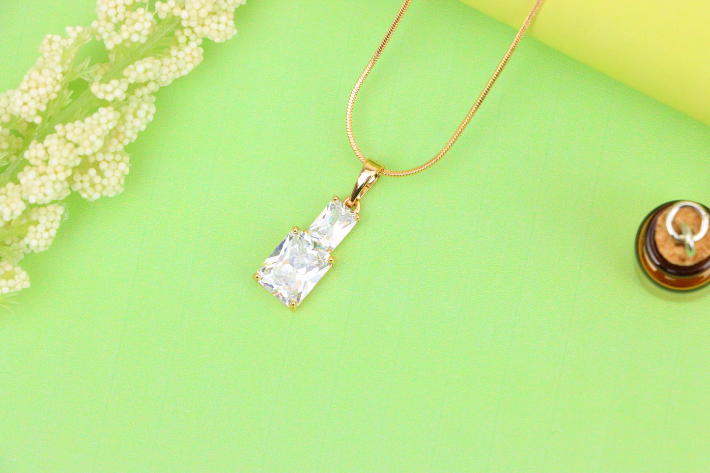 Elegant White Pendant with Sparkling Stones in Gold-Plated Finish, XPPT1805 (2153-3)
