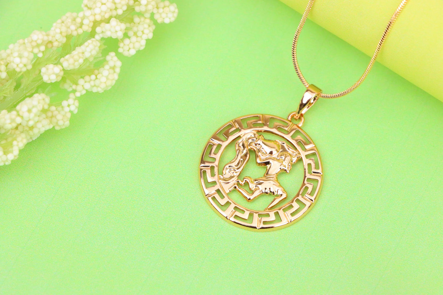 Aquarius Zodiac Rose Gold Pendant in Gold Plated Brass, XPPT1338 (2132-7)
