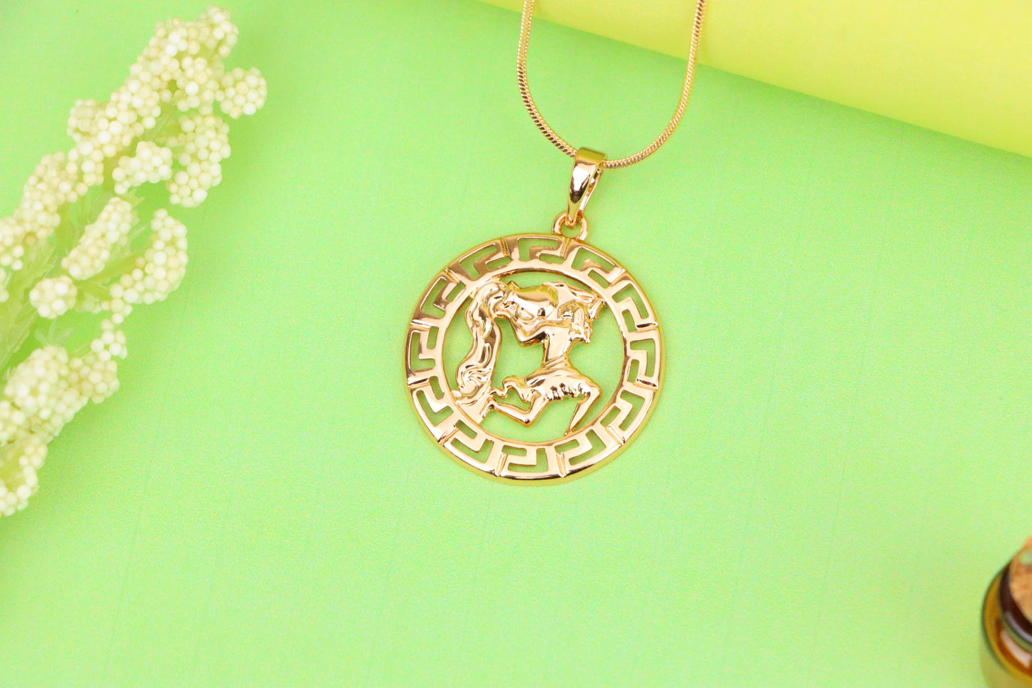 Aquarius Zodiac Rose Gold Pendant in Gold Plated Brass, XPPT1338 (2132-7)