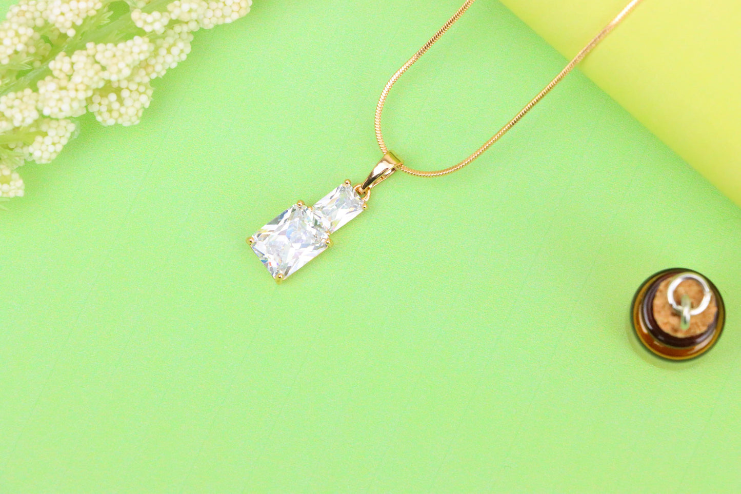 Elegant White Pendant with Sparkling Stones in Gold-Plated Finish, XPPT1805 (2153-3)