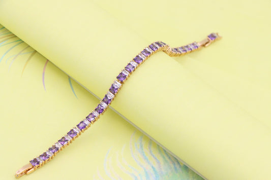 Elegant Rose Gold Bracelet with Purple and Clear Gemstones, XPBL1008 (2101-7)