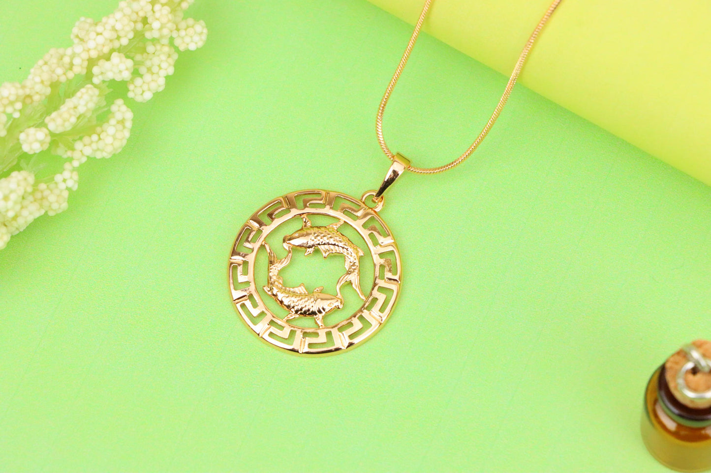 Pisces Zodiac Rose Gold Pendant in Gold Plated Brass, XPPT1339 (2132-7)