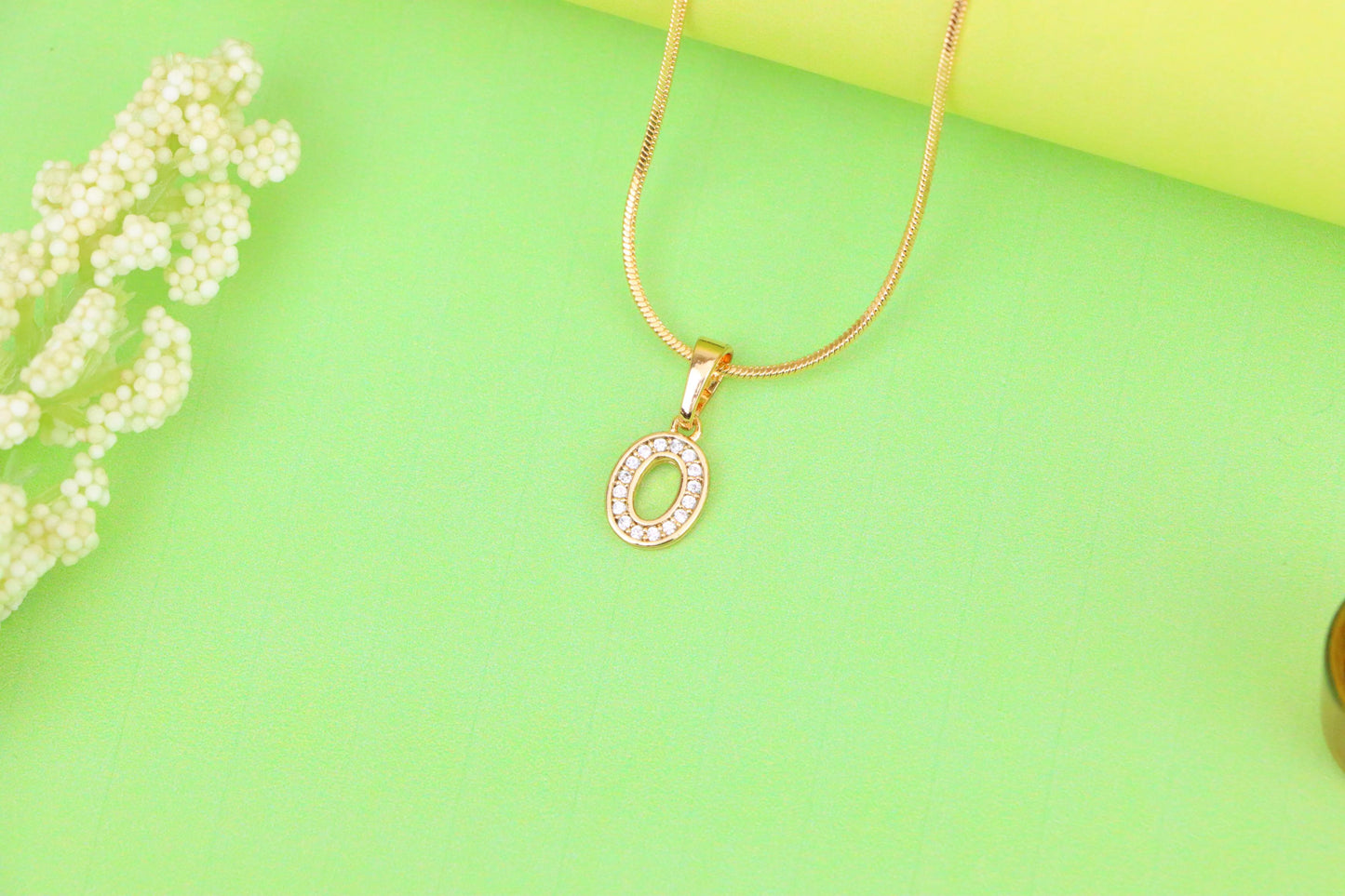 Dazzling Letter O Rose Gold Pendant with CZ Stones, XPPT1340 (2132-8)