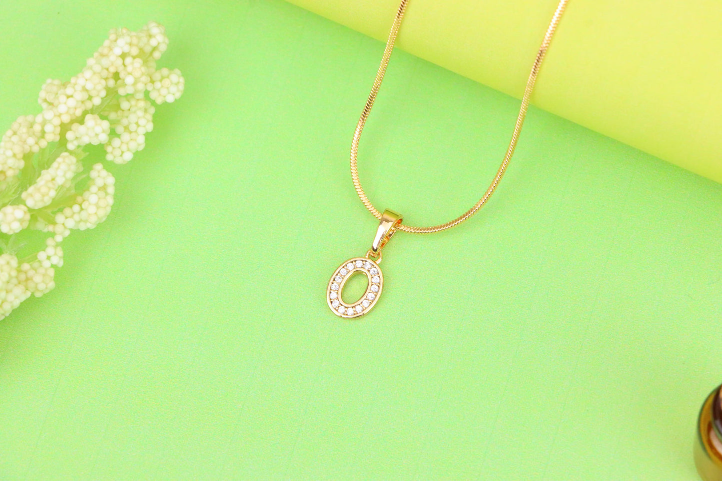 Dazzling Letter O Rose Gold Pendant with CZ Stones, XPPT1340 (2132-8)