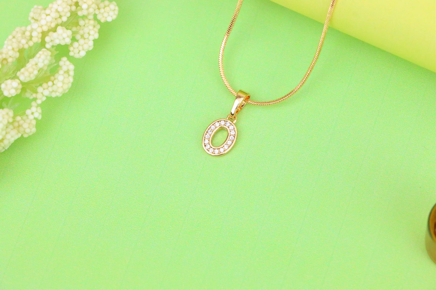 Dazzling Letter O Rose Gold Pendant with CZ Stones, XPPT1340 (2132-8)