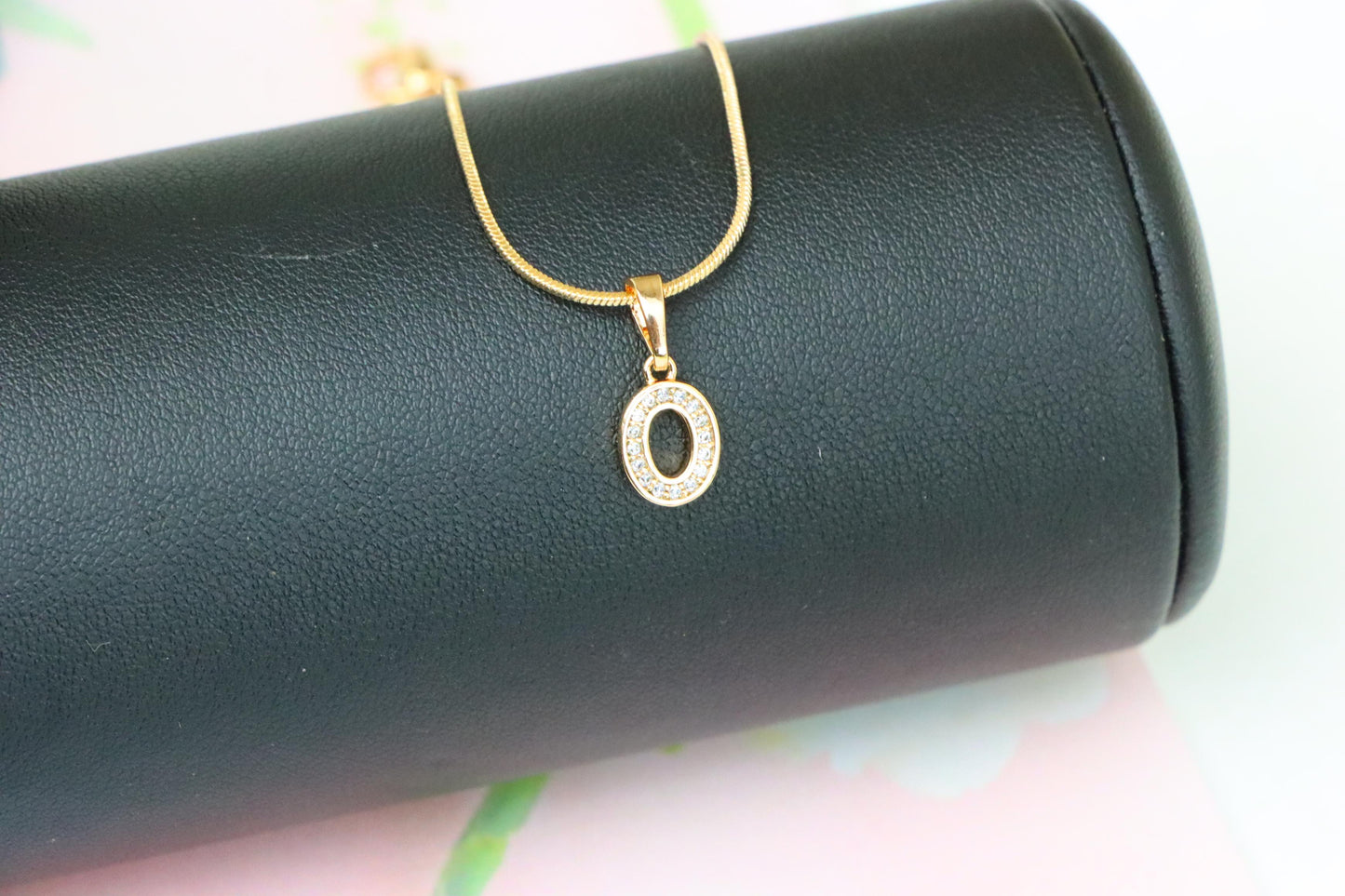 Dazzling Letter O Rose Gold Pendant with CZ Stones, XPPT1340 (2132-8)
