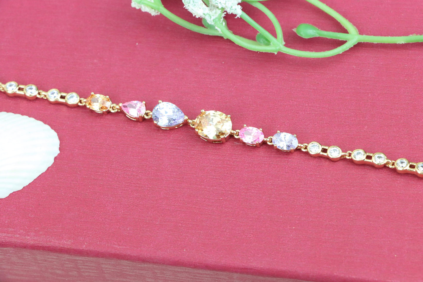 Elegant Multi-Color Crystal Rose Gold Bracelet for Women, XPBL1009 (2101-8)
