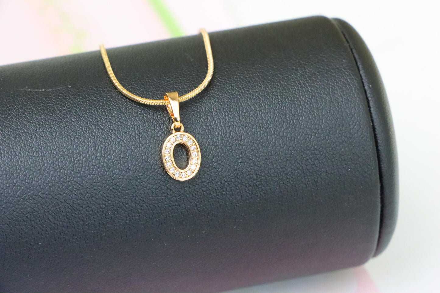 Dazzling Letter O Rose Gold Pendant with CZ Stones, XPPT1340 (2132-8)