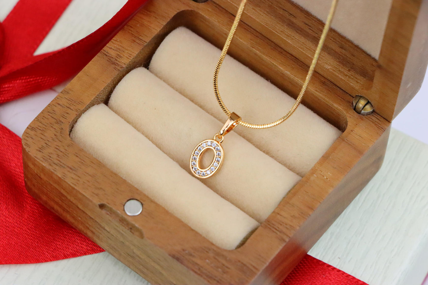 Dazzling Letter O Rose Gold Pendant with CZ Stones, XPPT1340 (2132-8)