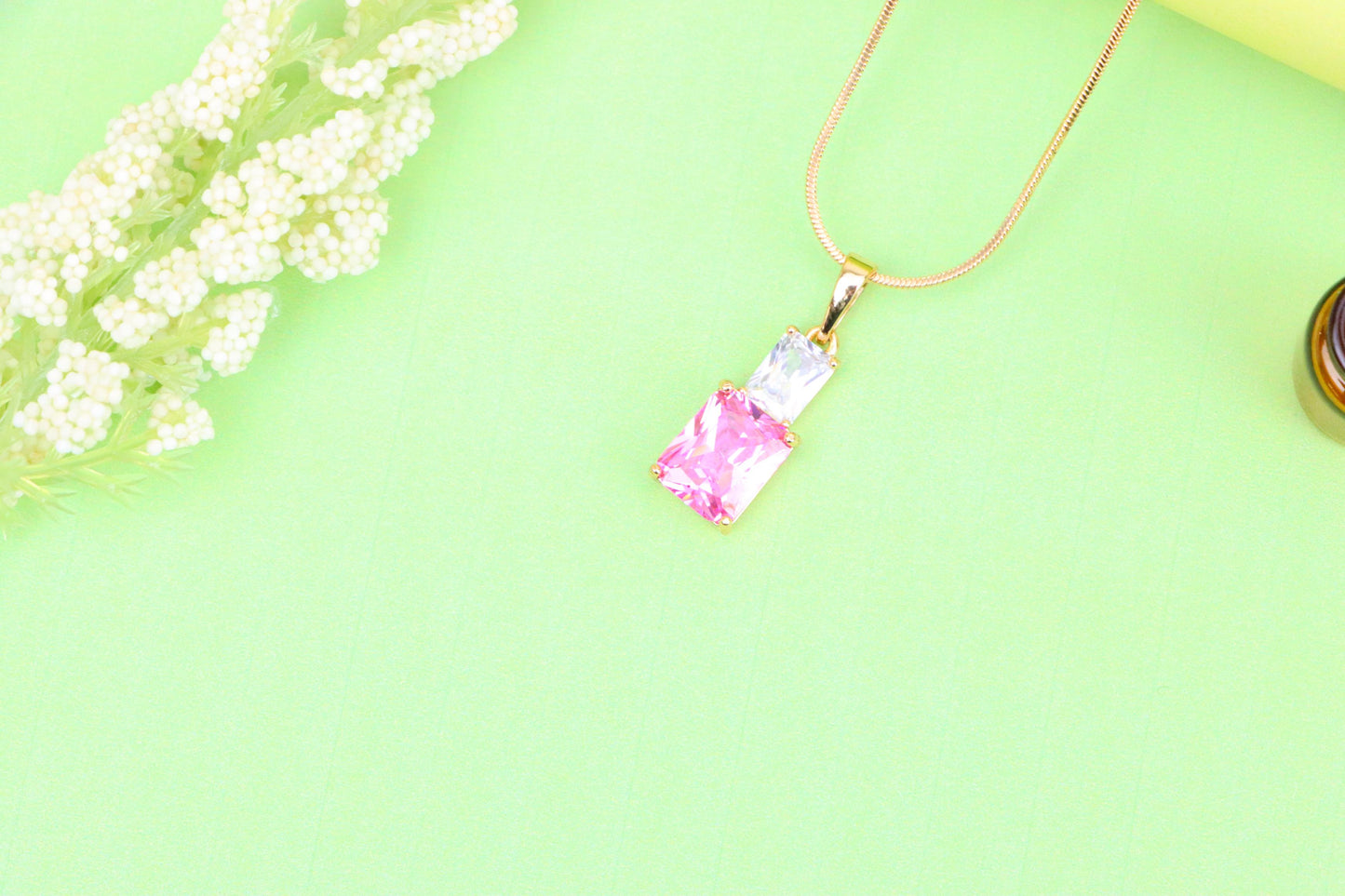 Chic Pink Pendant in Gold-Plated Brass – Feminine and Elegant Look, XPPT1808 (2153-3)