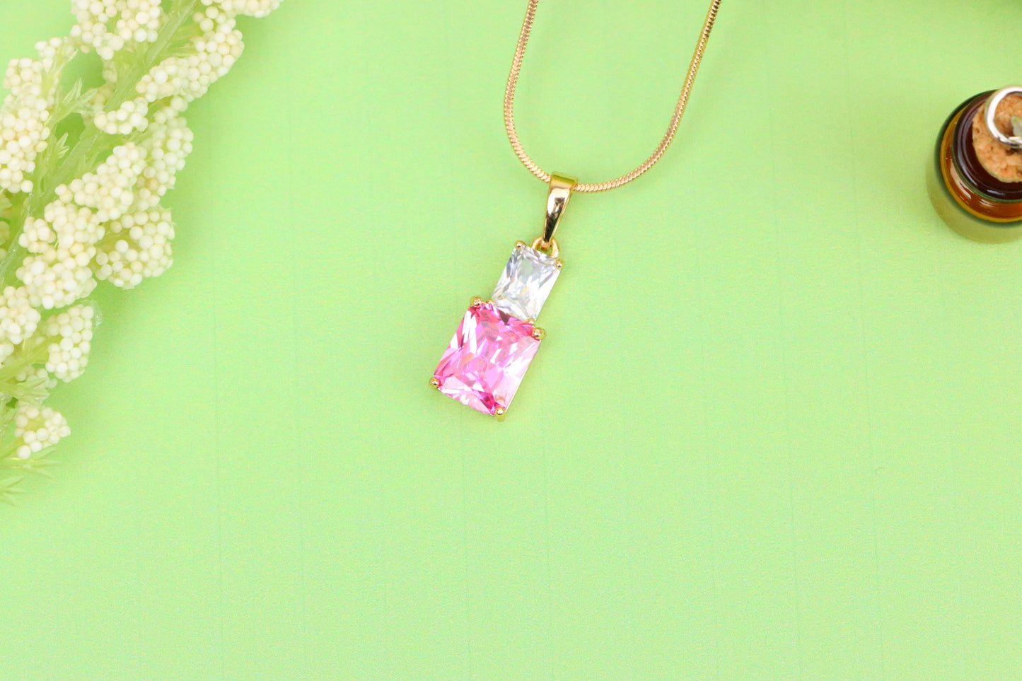 Chic Pink Pendant in Gold-Plated Brass – Feminine and Elegant Look, XPPT1808 (2153-3)