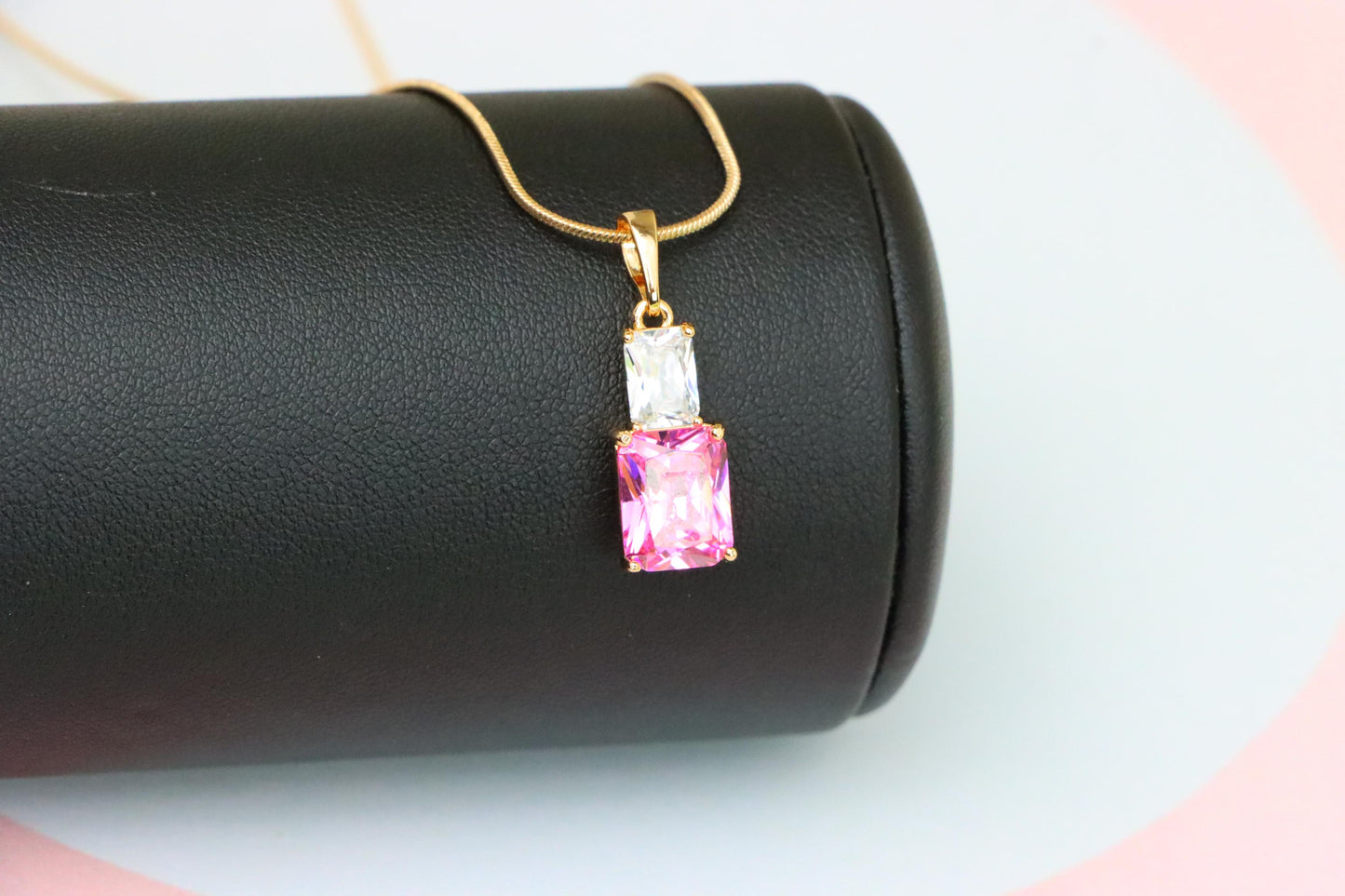 Chic Pink Pendant in Gold-Plated Brass – Feminine and Elegant Look, XPPT1808 (2153-3)