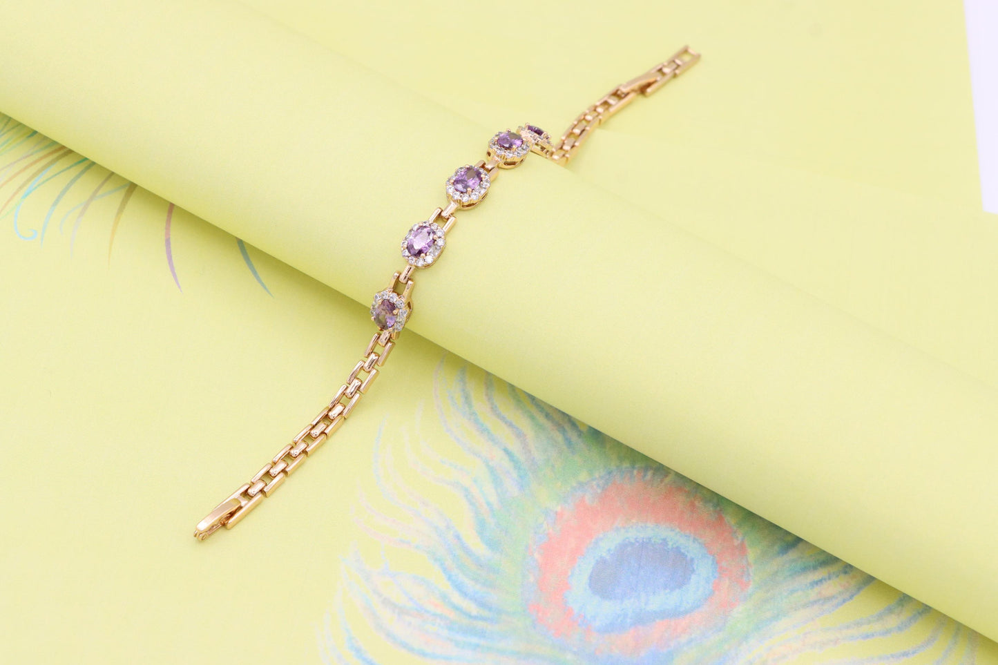 Rose Gold Bracelet with Purple Stones and Halo CZ Accents, XPBL1010 (2101-9)