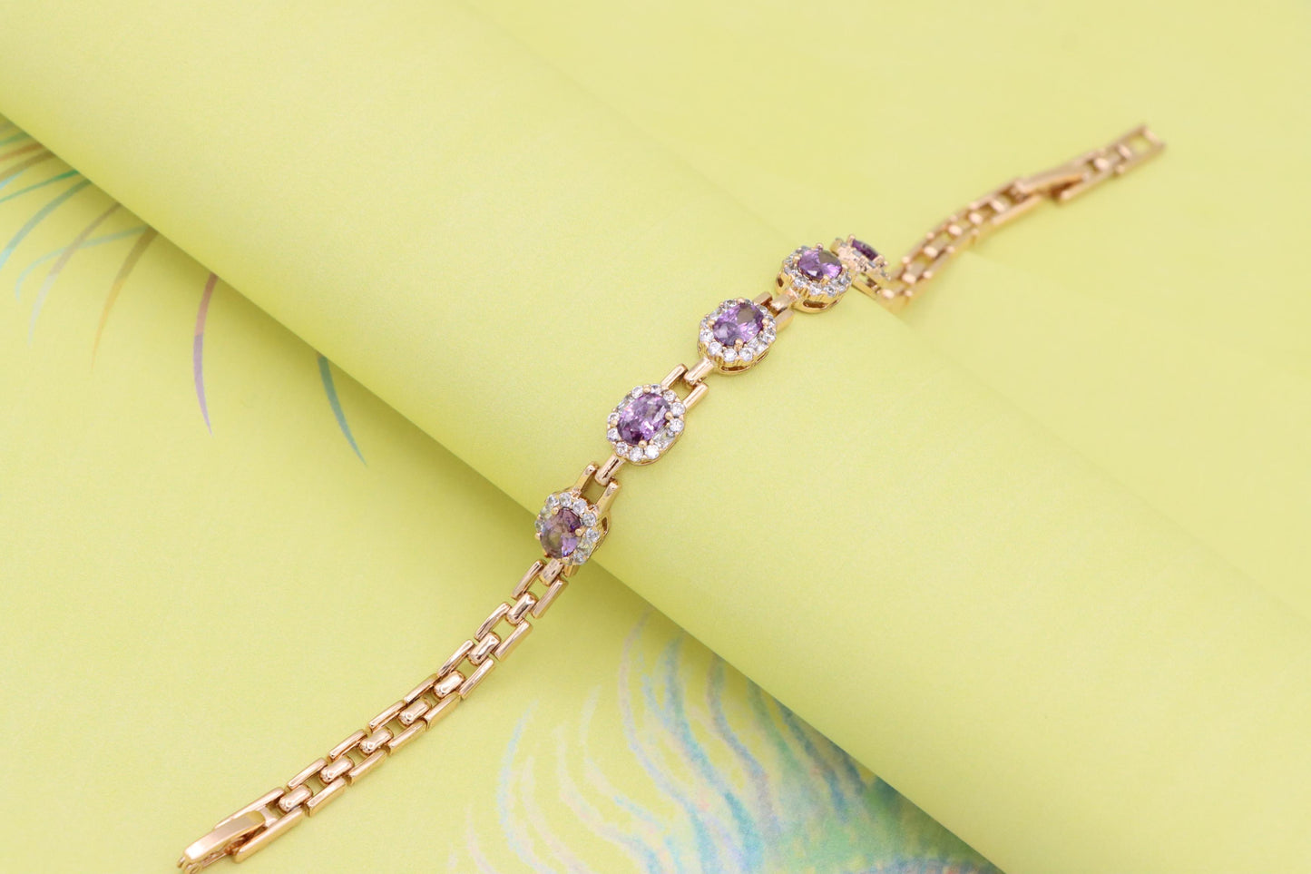 Rose Gold Bracelet with Purple Stones and Halo CZ Accents, XPBL1010 (2101-9)
