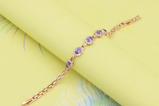 Rose Gold Bracelet with Purple Stones and Halo CZ Accents, XPBL1010 (2101-9)