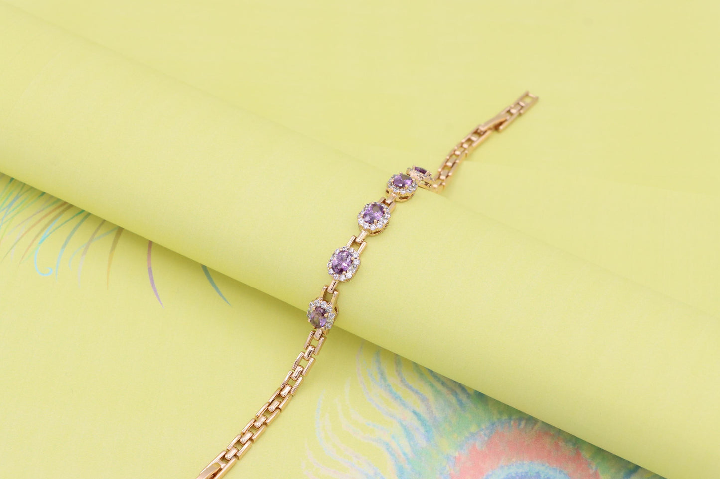 Rose Gold Bracelet with Purple Stones and Halo CZ Accents, XPBL1010 (2101-9)