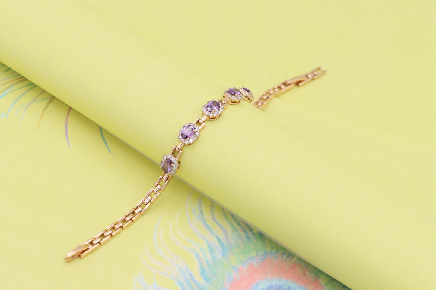 Rose Gold Bracelet with Purple Stones and Halo CZ Accents, XPBL1010 (2101-9)